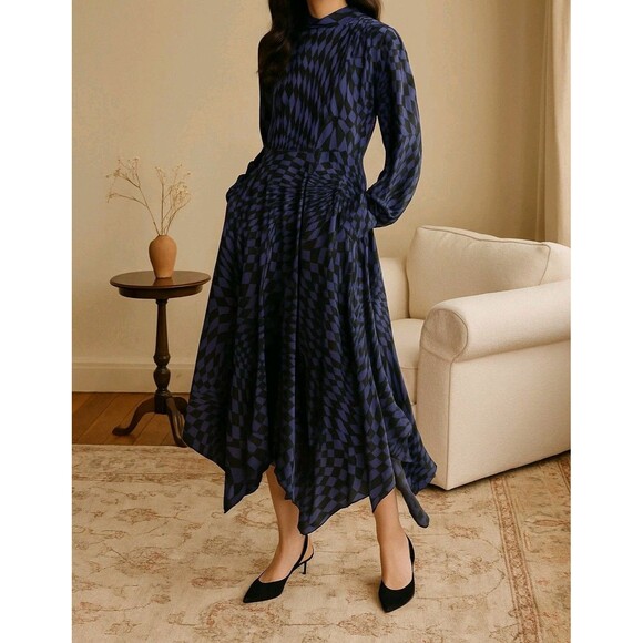 Hayley Menzies Cherry Blossom Girl Silk Dress Blue Black Size S NWOT - Picture 4 of 16